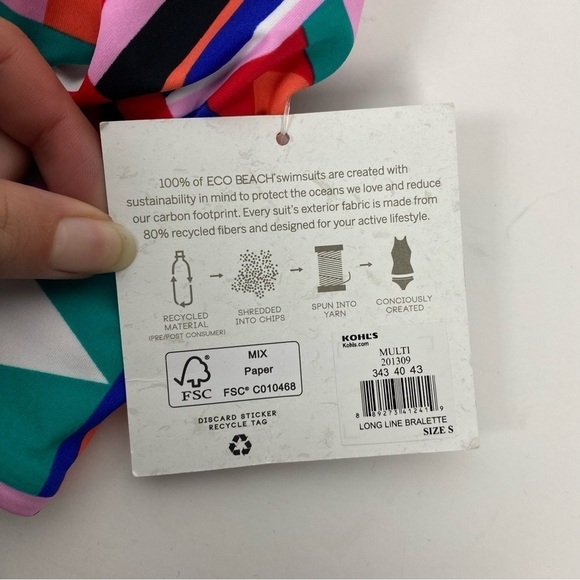 Eco Beach Multi Color Padded bikini top swimsuit - Picture 3 of 5